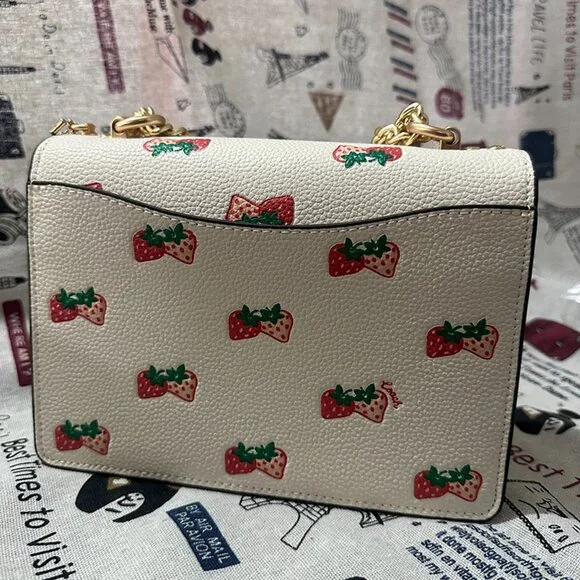 Coach Strawberry Print White Flap Shoulder Bag - Picture 2 of 9
